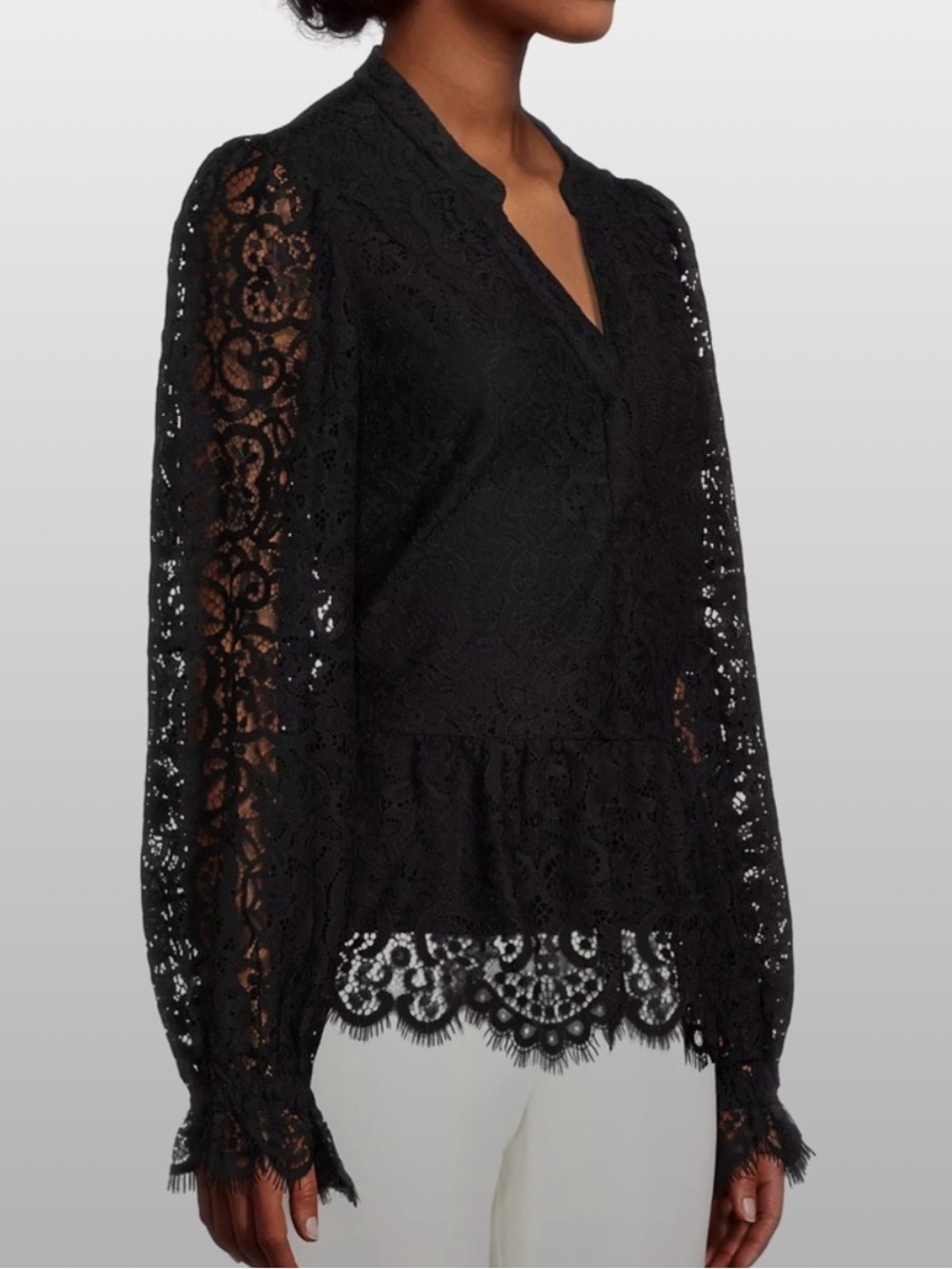 NWT Lilly Pulitzer Jacelynne Black Lace Peplum Blouse Long Sleeve SIZE M - Picture 5 of 8